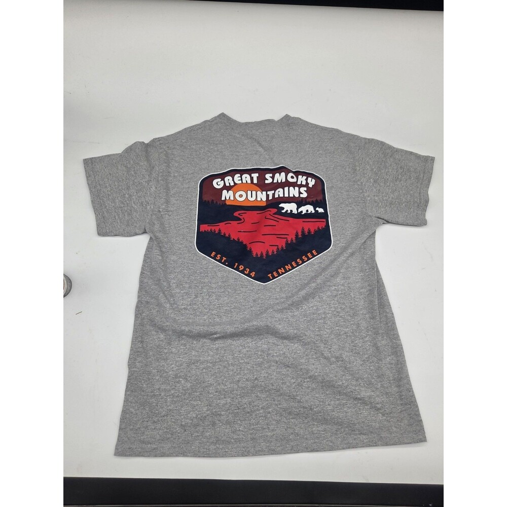 Great Smoky Mountains Gray 2 Sided Shirt Size M Medium Graphic Print Bears - Picture 2 of 15